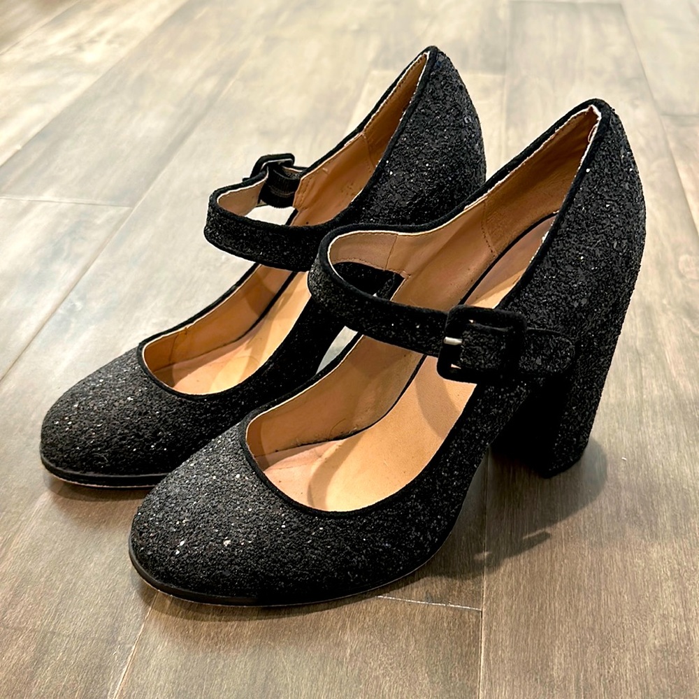 Black sparkly Mary Jane style heels